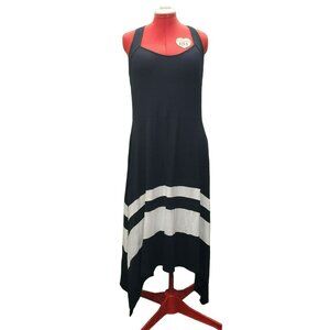 Venus Maxi Dress Stretch Black White Wide Strap Scoop Neck Sharkbite Hem Size XL